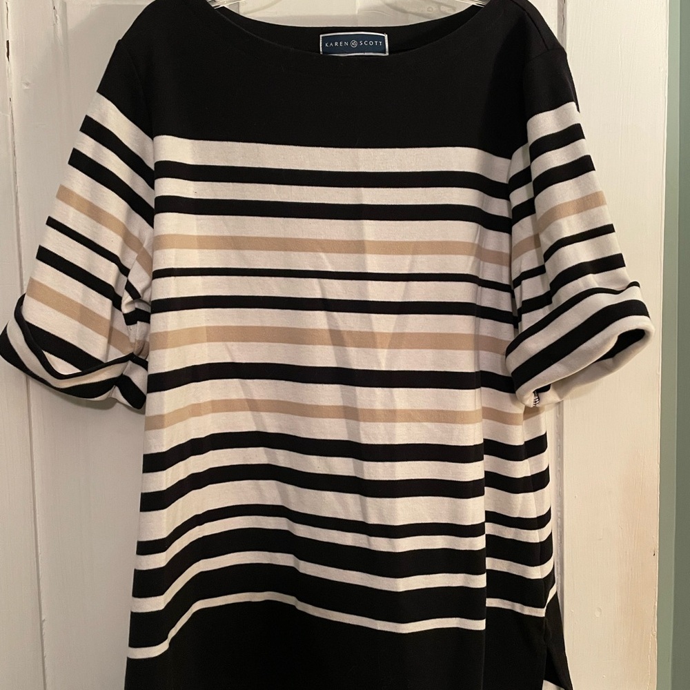 Karen Scott Women's Black and White Striped Top 1X